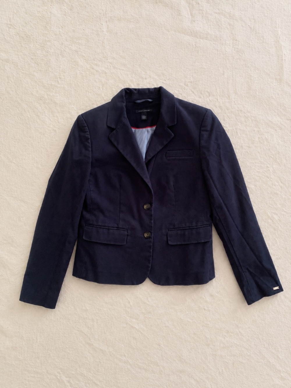 Tommy Hilfiger Navy Stretch Cotton Tailored Blazer Jacket Size 6